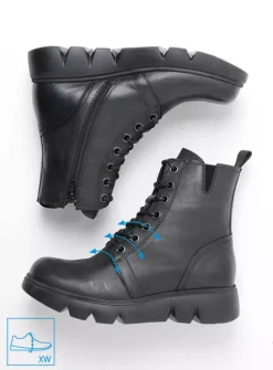 Wolky Hope XW - zwart leer<DAMES Veterlaarzen|Hoge Veterschoenen