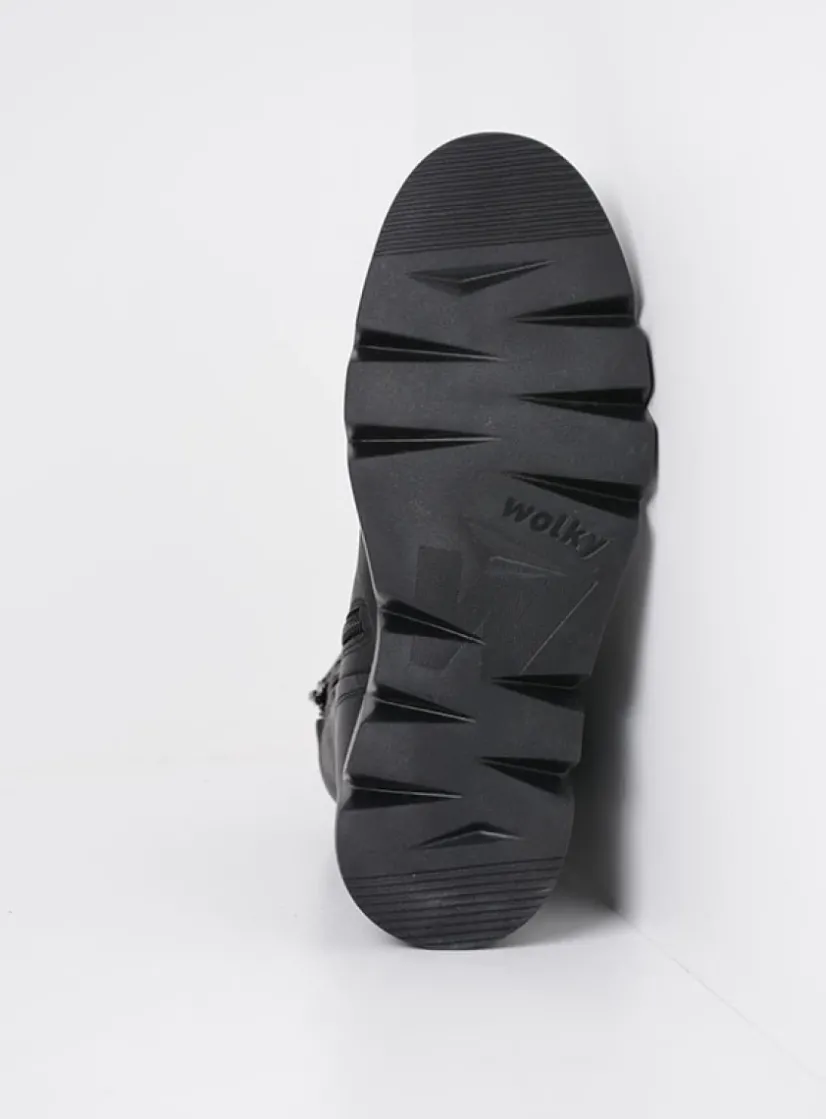 Wolky Hope XW - zwart leer<DAMES Veterlaarzen|Hoge Veterschoenen