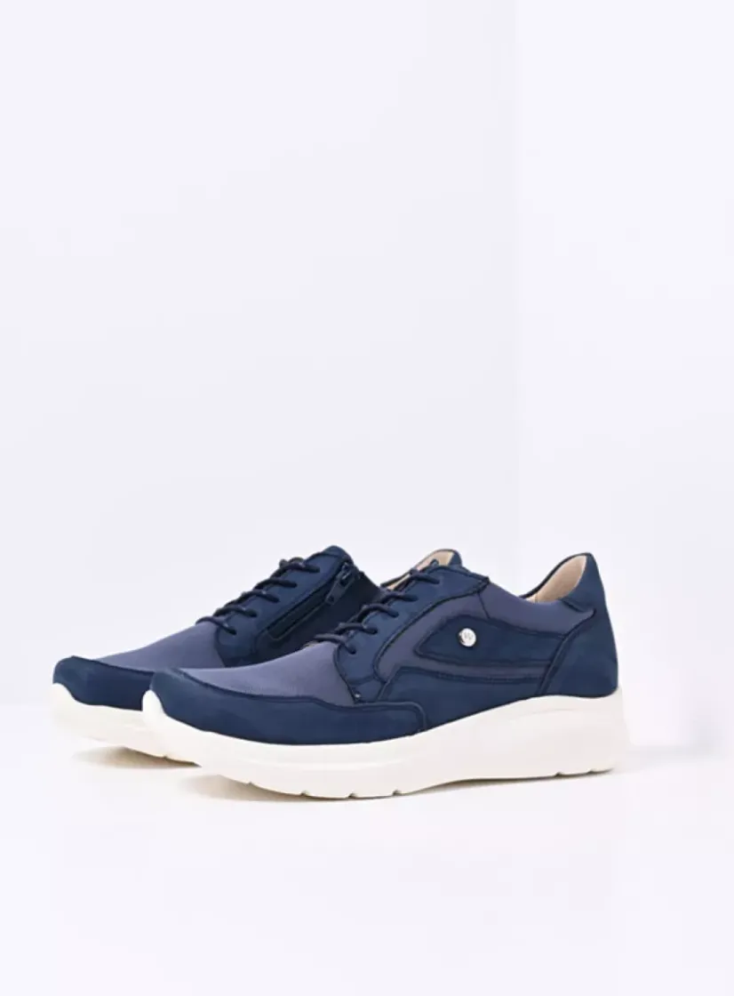 Wolky Impact S2F - denim combi stretch leer<DAMES Lage Veterschoenen|Sneakers
