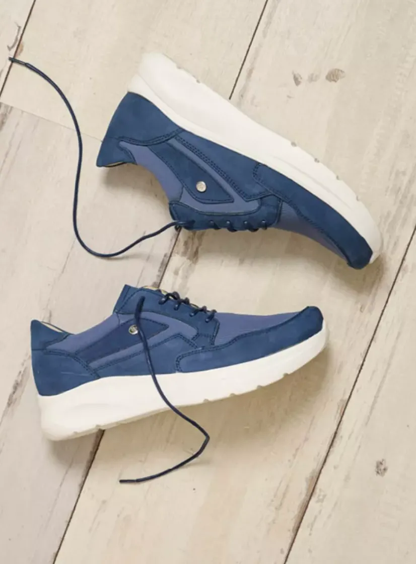 Wolky Impact S2F - denim combi stretch leer<DAMES Lage Veterschoenen|Sneakers