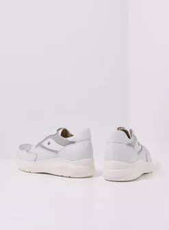 Wolky Impact S2F - wit/grijsgroen combi stretchleer<DAMES Lage Veterschoenen|Sneakers