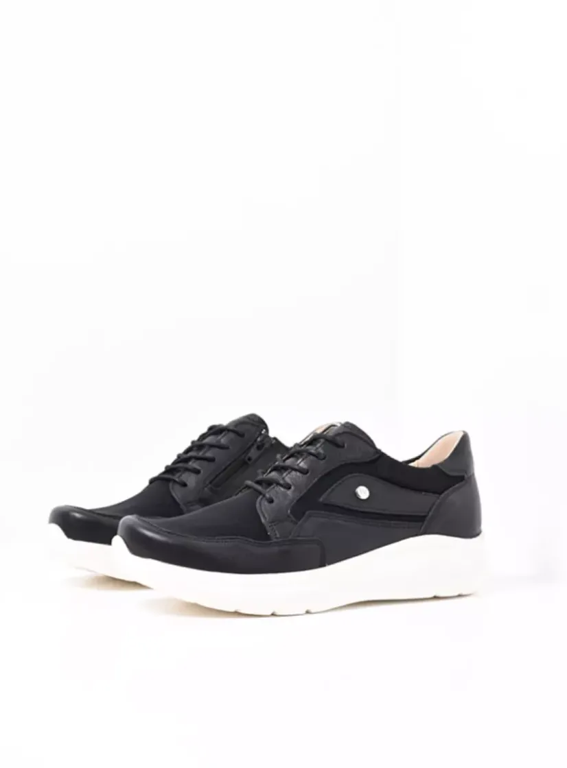 Wolky Impact S2F - zwart combi stretch leer<DAMES Lage Veterschoenen|Sneakers