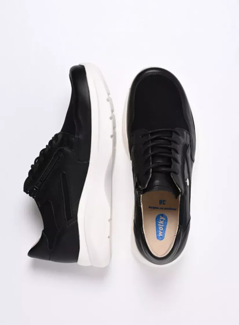 Wolky Impact S2F - zwart combi stretch leer<DAMES Lage Veterschoenen|Sneakers