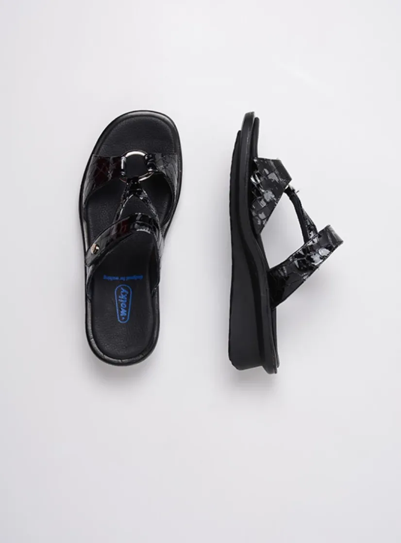 Wolky Isa - antraciet croco lakleer<DAMES Slippers