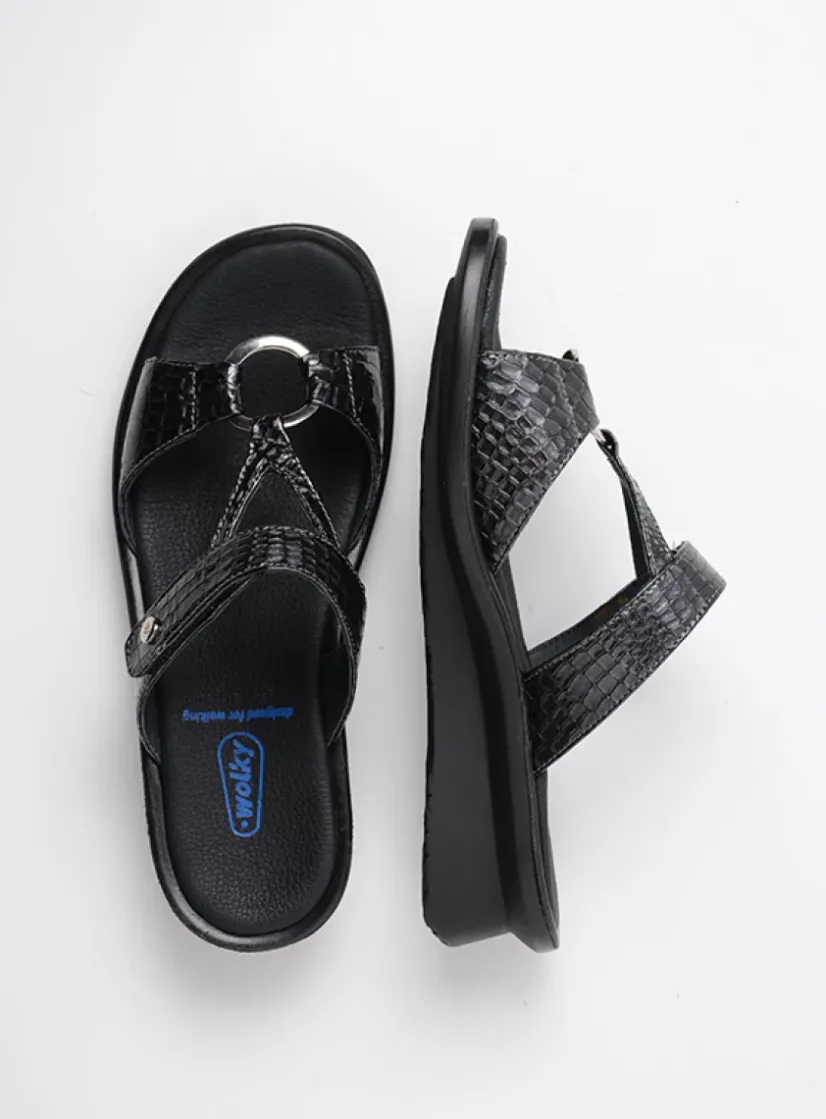 Wolky Isa - antraciet crocolook lakleer<DAMES Slippers