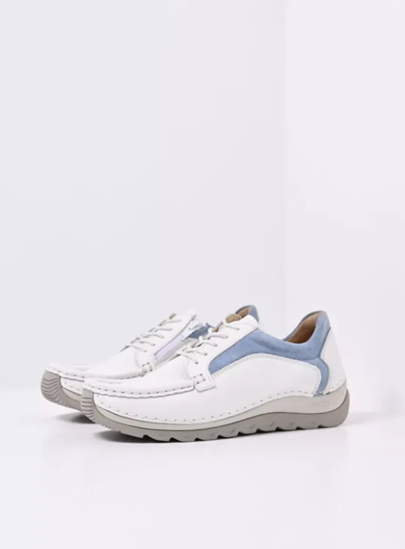 Wolky Japura - wit-lichtblauw leer<DAMES Lage Veterschoenen