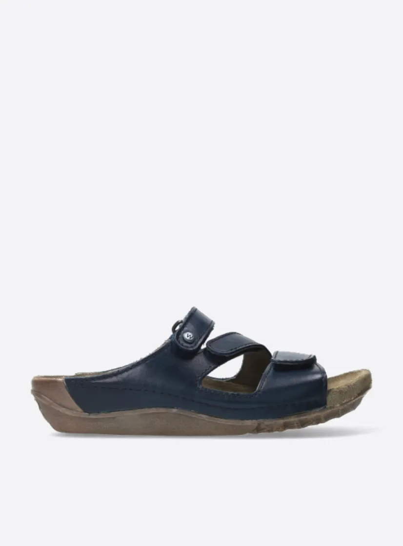 Wolky Jasper - blauw geolied leer<DAMES Slippers