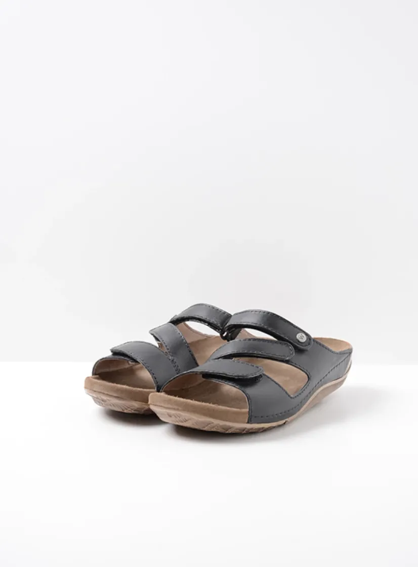 Wolky Jasper - zwart leer<DAMES Slippers