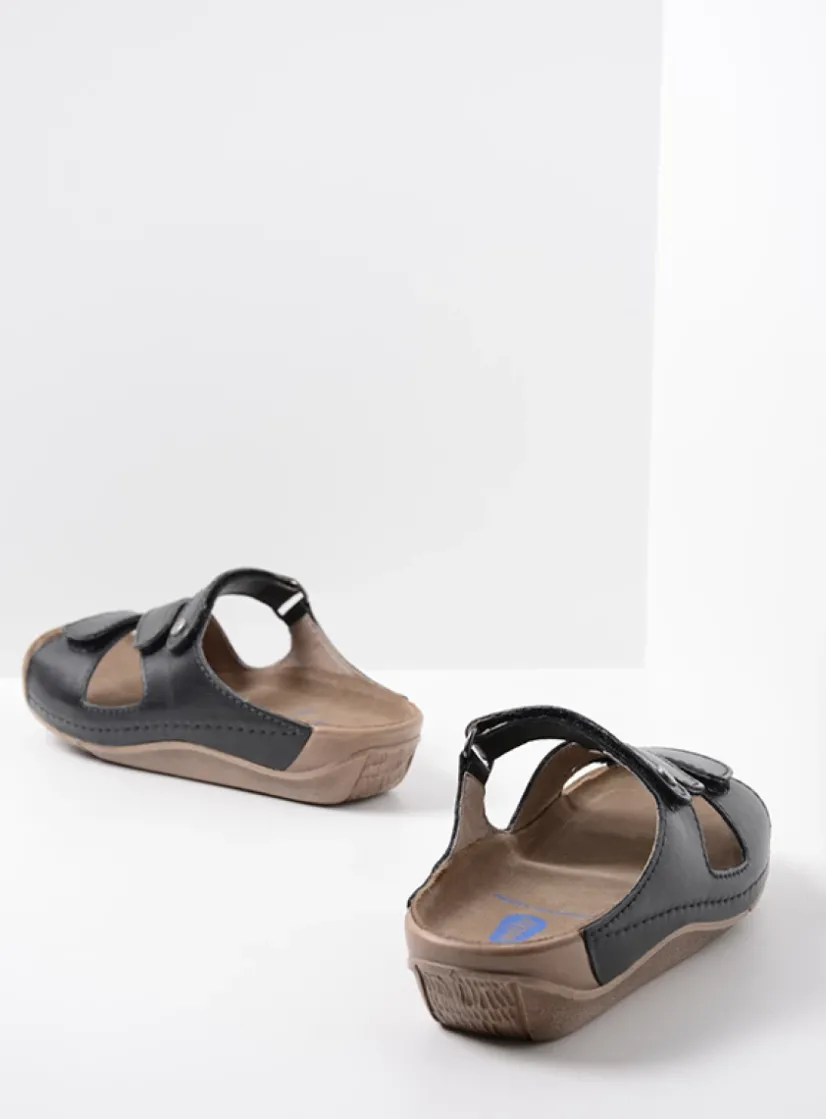 Wolky Jasper - zwart leer<DAMES Slippers