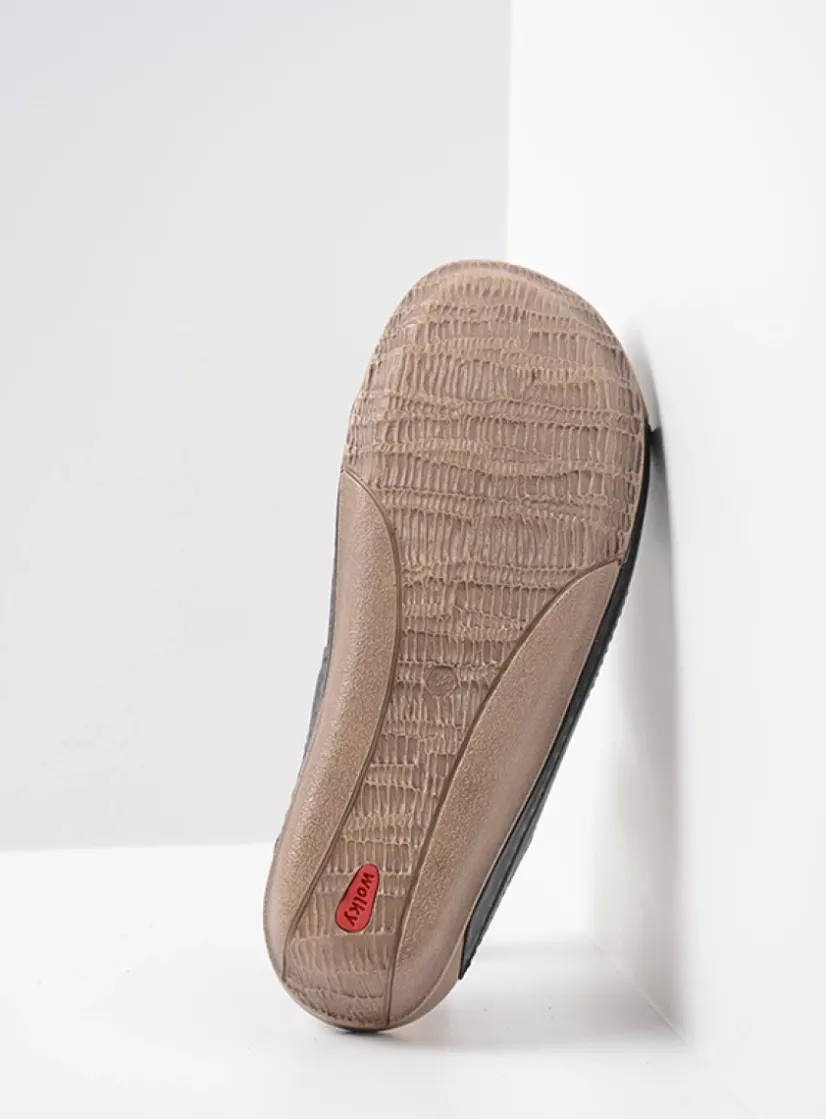Wolky Jasper - zwart leer<DAMES Slippers