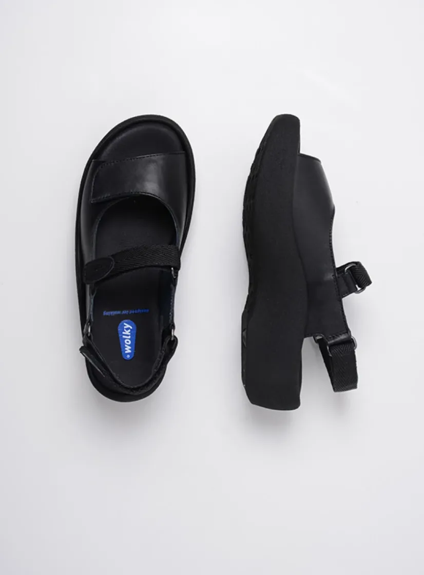 Wolky Jewel - zwart leer<DAMES Sandalen