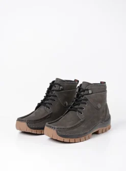 Wolky Jump - asfalt nubuck<DAMES Hoge Veterschoenen|Herfst/Winter