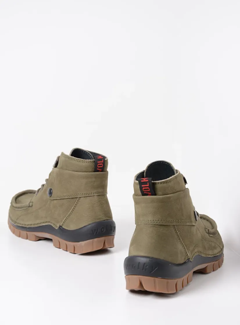 Wolky Jump - pesto groen nubuck<DAMES Hoge Veterschoenen|Herfst/Winter