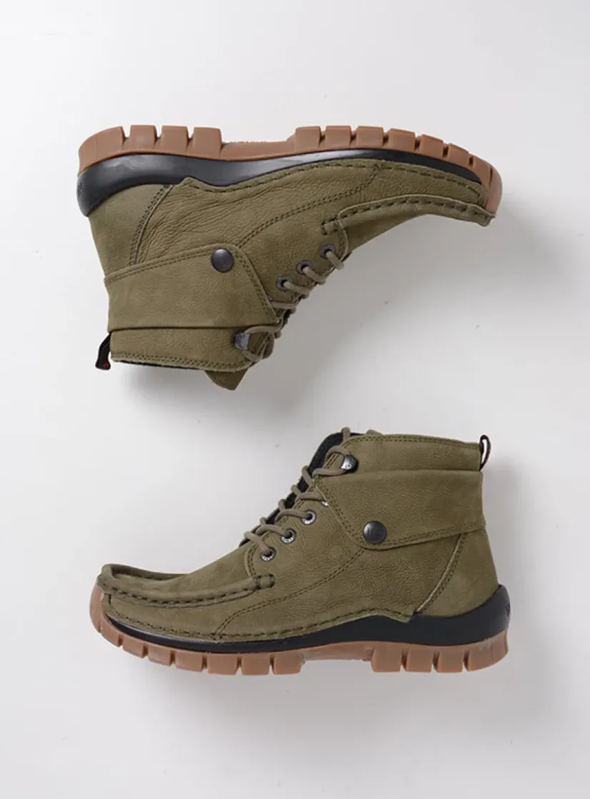 Wolky Jump - pesto groen nubuck<DAMES Hoge Veterschoenen|Herfst/Winter