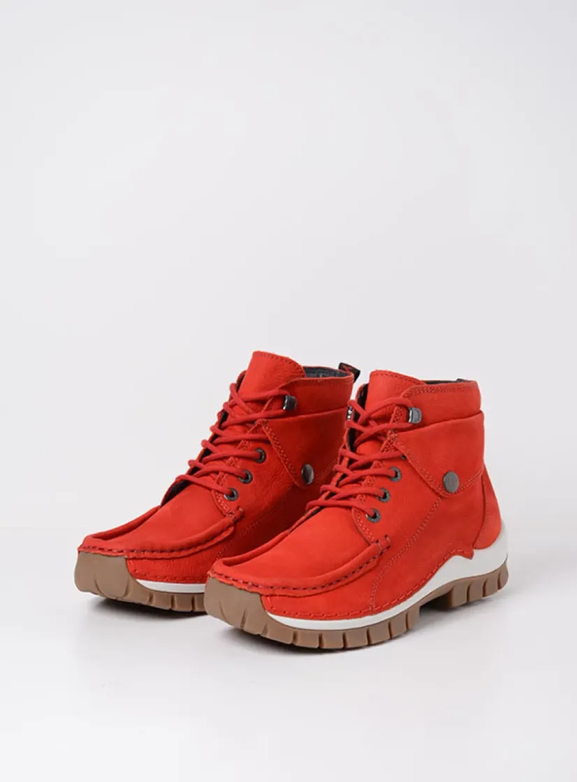 Wolky Jump - rood nubuck<DAMES Hoge Veterschoenen|Herfst/Winter