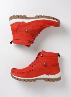 Wolky Jump - rood nubuck<DAMES Hoge Veterschoenen|Herfst/Winter