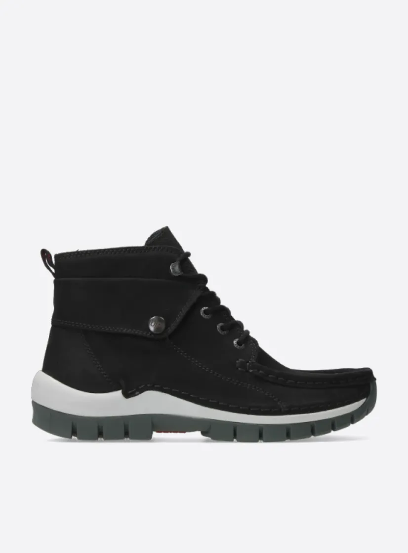 Wolky Jump - zwart grijsgroen nubuck<DAMES Hoge Veterschoenen|Herfst/Winter