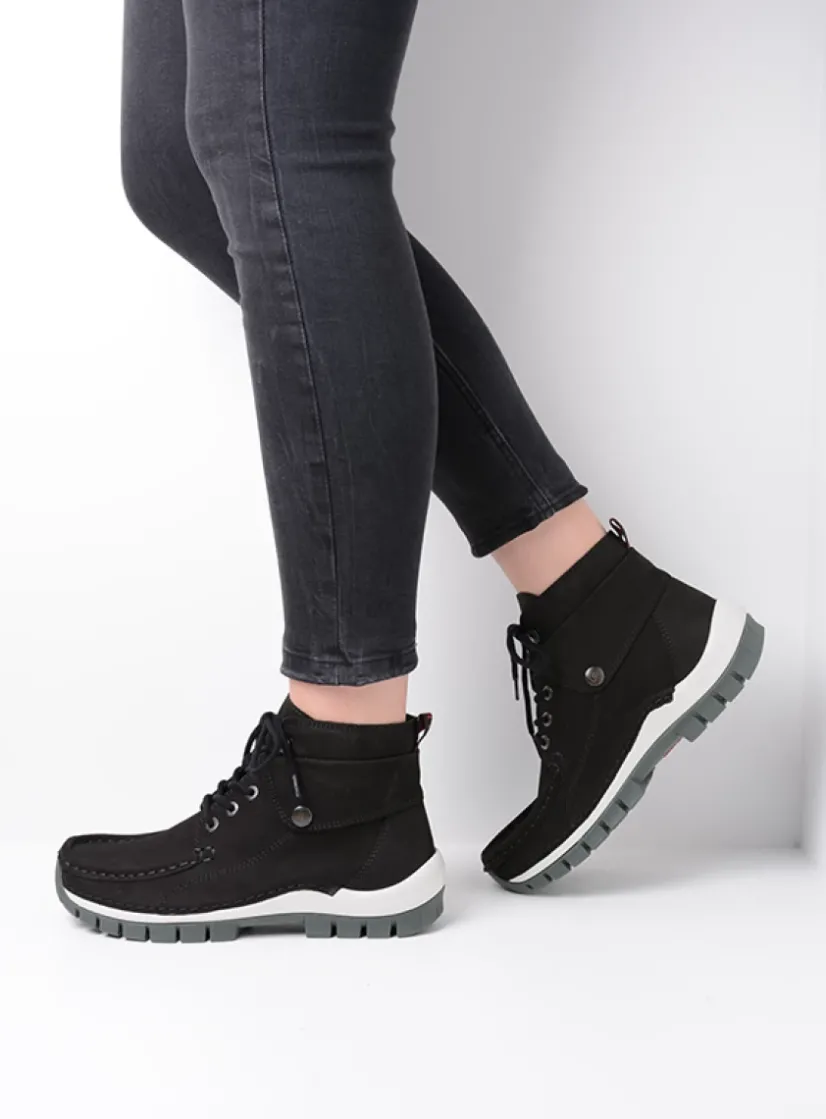 Wolky Jump - zwart grijsgroen nubuck<DAMES Hoge Veterschoenen|Herfst/Winter