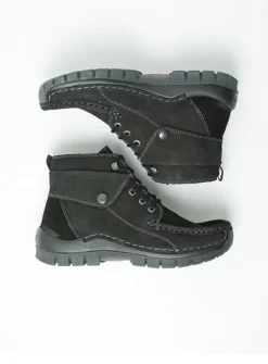 Wolky Jump - zwart nubuck<DAMES Hoge Veterschoenen|Herfst/Winter