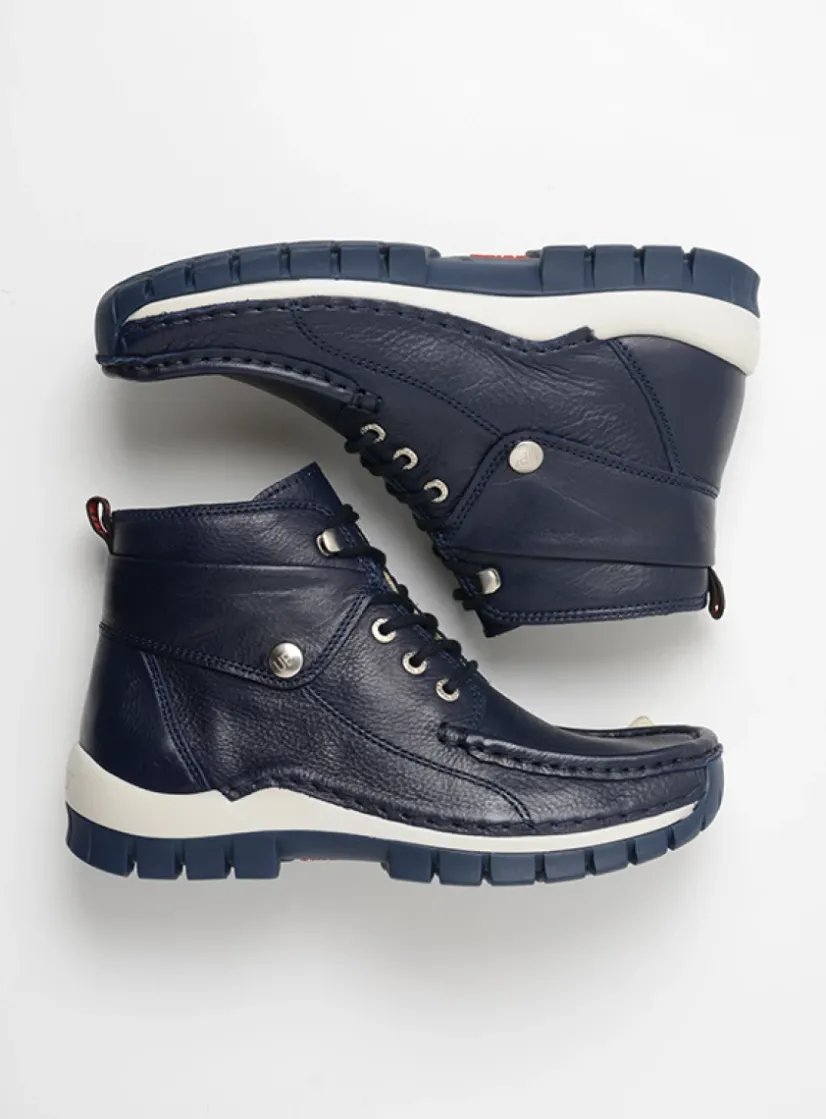 Wolky Jump Summer - denim leer<DAMES Hoge Veterschoenen