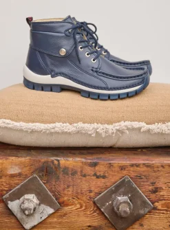 Wolky Jump Summer - denim leer<DAMES Hoge Veterschoenen