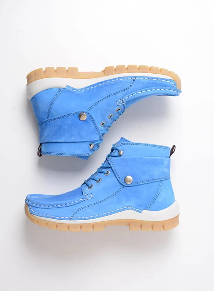 Wolky Jump Summer - hemelsblauw nubuck<DAMES Hoge Veterschoenen