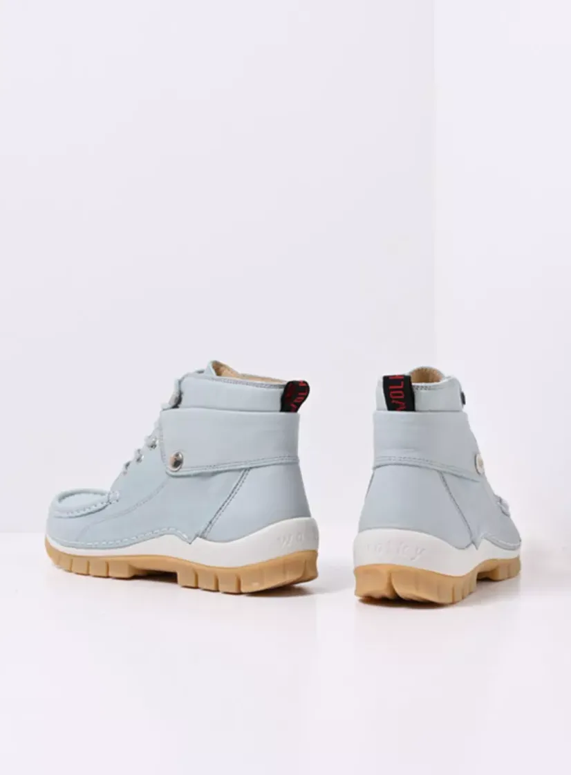 Wolky Jump Summer - lichtblauw leer<DAMES Hoge Veterschoenen