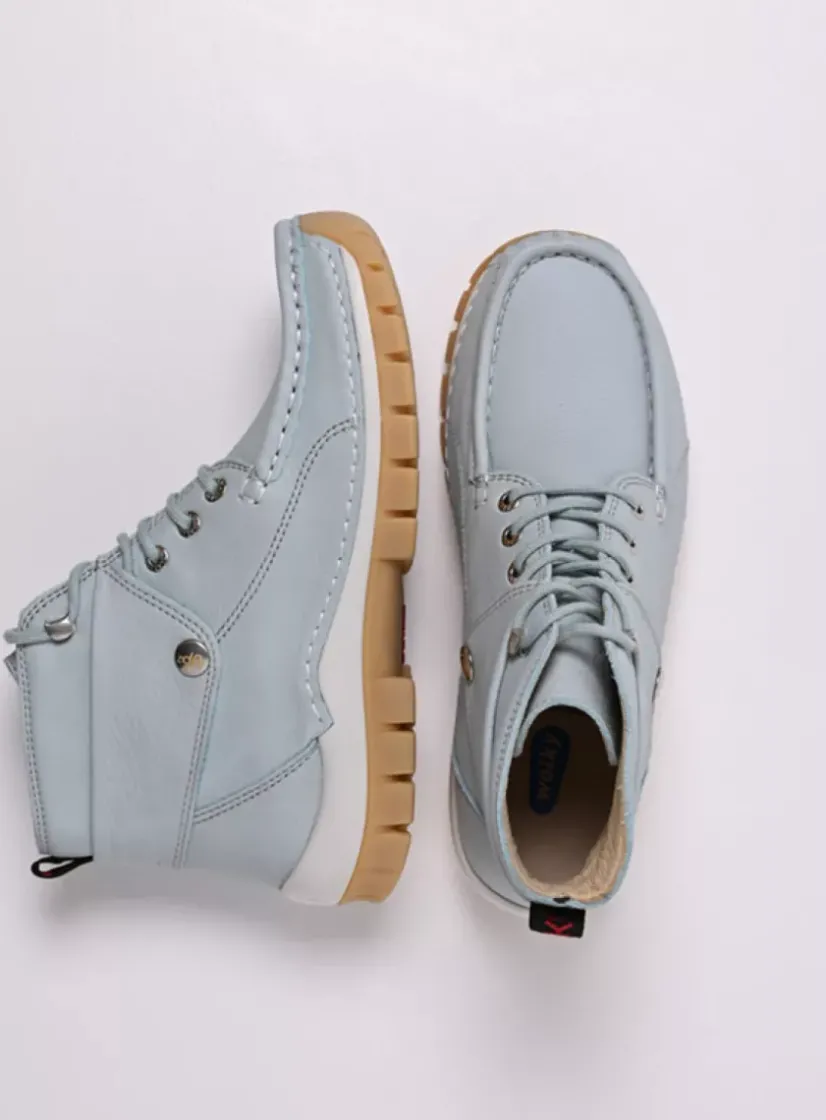 Wolky Jump Summer - lichtblauw leer<DAMES Hoge Veterschoenen