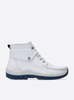 Wolky Jump Summer - wit/blauw leer<DAMES Hoge Veterschoenen