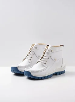 Wolky Jump Summer - wit/blauw leer<DAMES Hoge Veterschoenen
