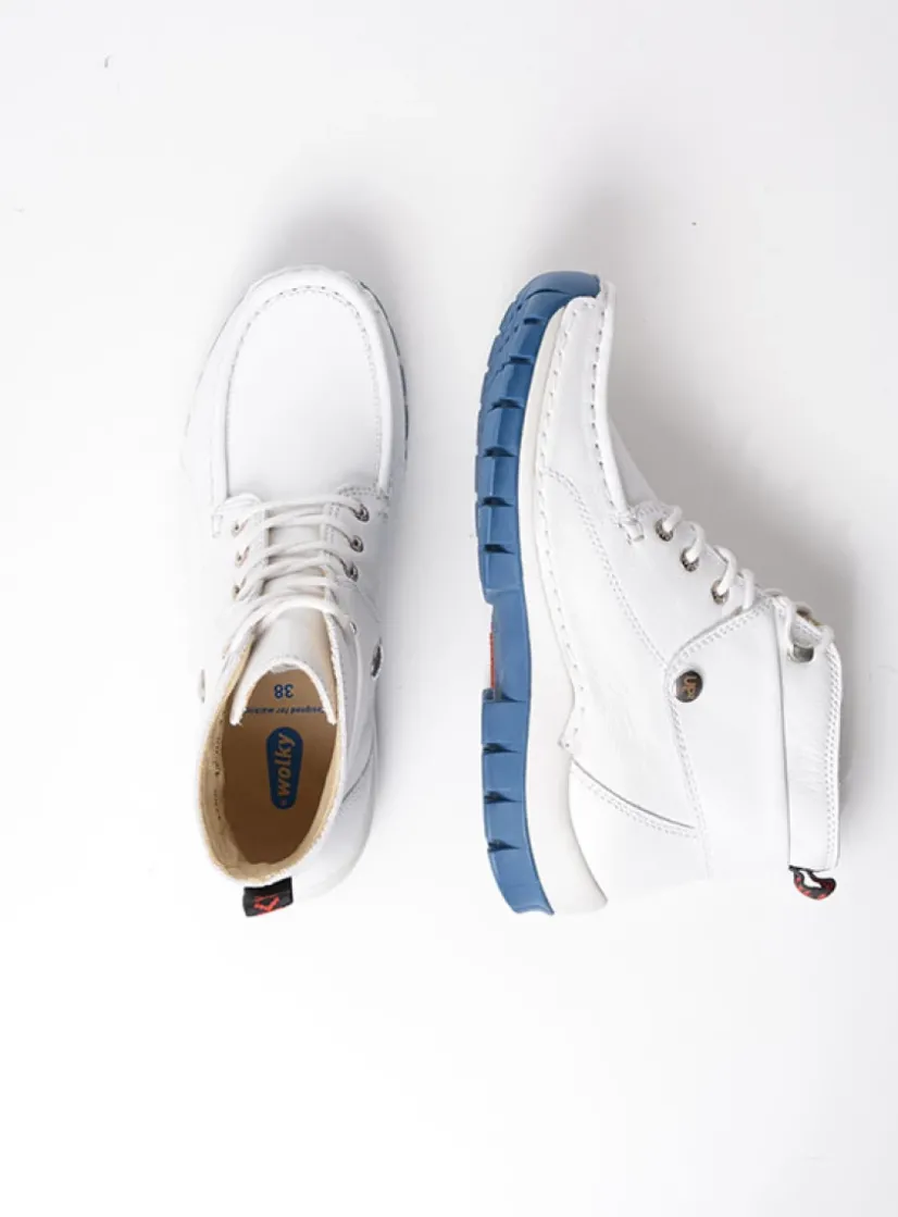 Wolky Jump Summer - wit/blauw leer<DAMES Hoge Veterschoenen