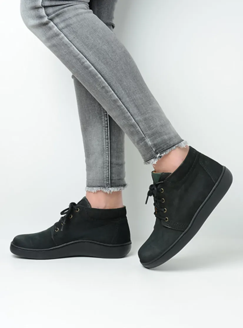 Wolky Kansas Lady XW - zwart nubuck<DAMES Hoge Veterschoenen|Herfst/Winter