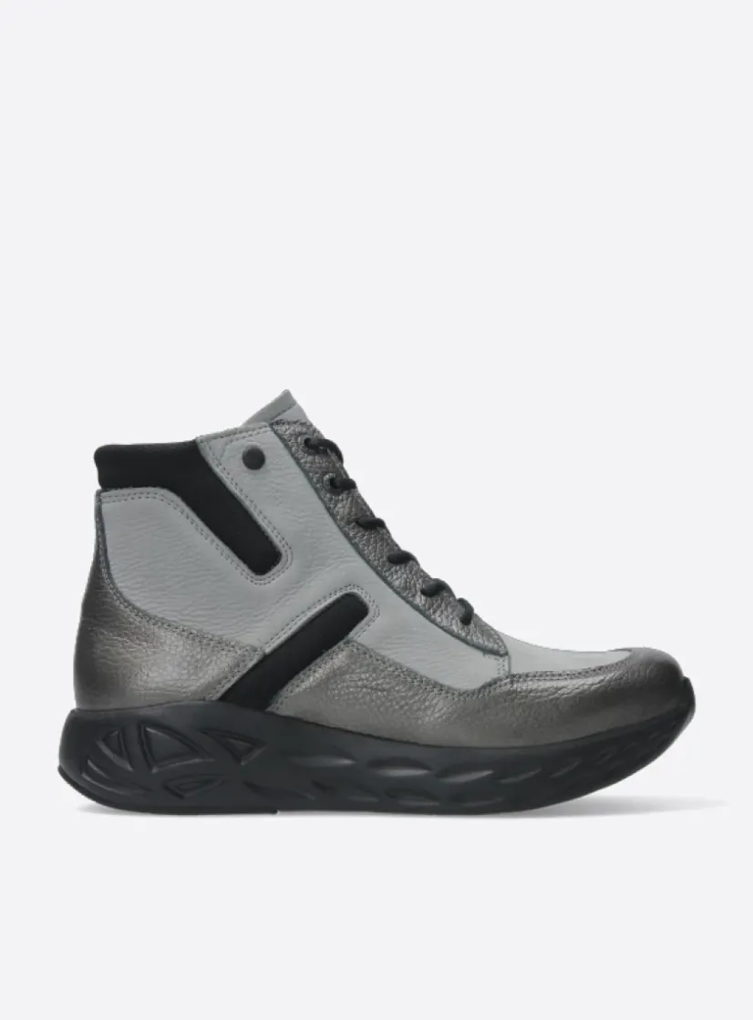 Wolky Leap - antraciet combi leer<DAMES Hoge Veterschoenen|Wandelschoenen