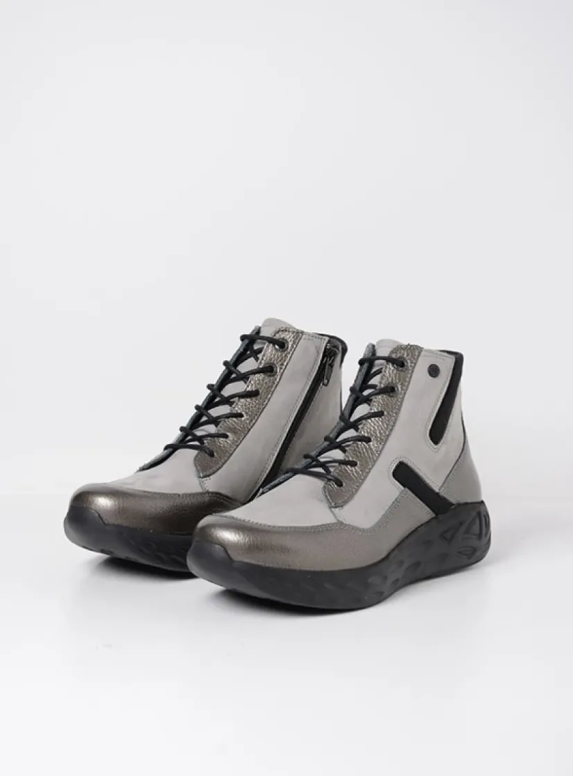 Wolky Leap - antraciet combi leer<DAMES Hoge Veterschoenen|Wandelschoenen
