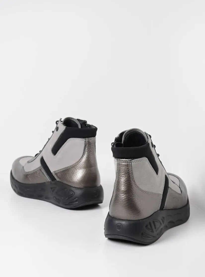 Wolky Leap - antraciet combi leer<DAMES Hoge Veterschoenen|Wandelschoenen