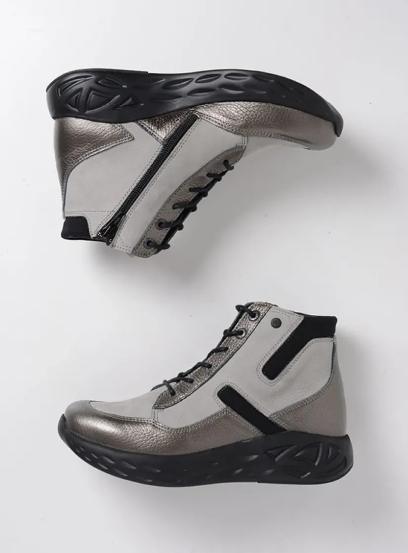 Wolky Leap - antraciet combi leer<DAMES Hoge Veterschoenen|Wandelschoenen