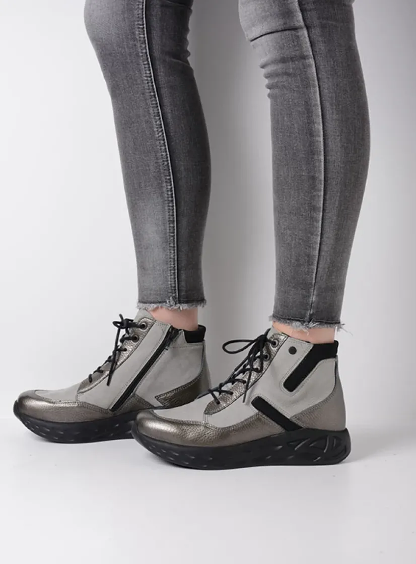 Wolky Leap - antraciet combi leer<DAMES Hoge Veterschoenen|Wandelschoenen