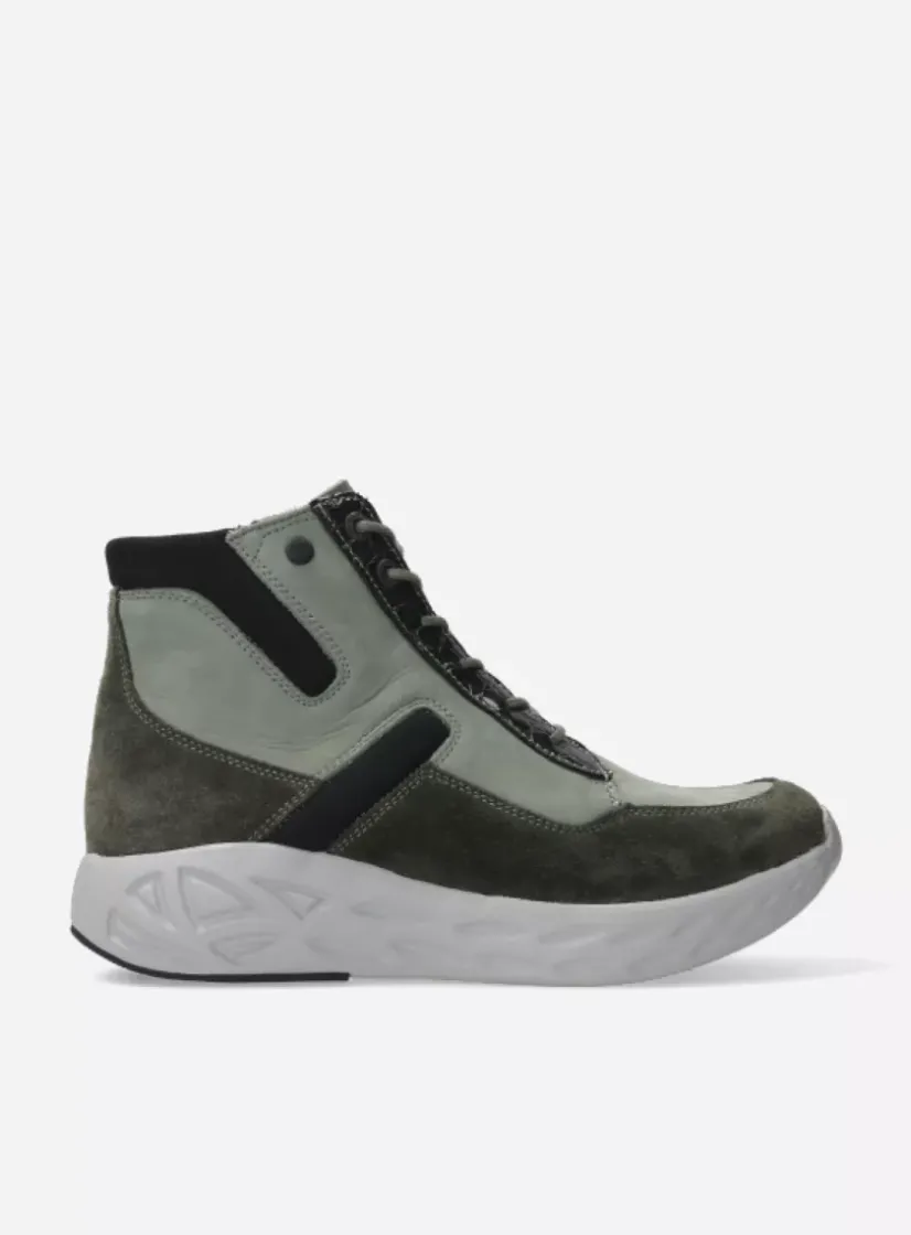 Wolky Leap - grijsgroen combi leer<DAMES Hoge Veterschoenen|Wandelschoenen