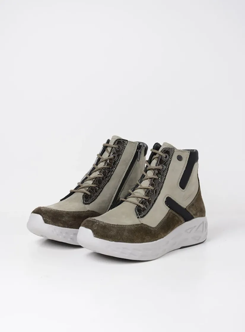 Wolky Leap - grijsgroen combi leer<DAMES Hoge Veterschoenen|Wandelschoenen