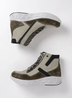 Wolky Leap - grijsgroen combi leer<DAMES Hoge Veterschoenen|Wandelschoenen