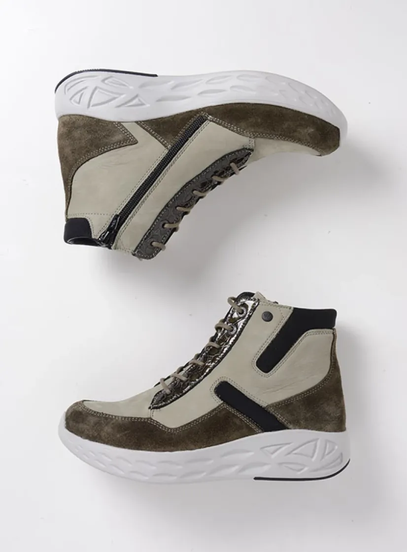 Wolky Leap - grijsgroen combi leer<DAMES Hoge Veterschoenen|Wandelschoenen