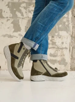Wolky Leap - grijsgroen combi leer<DAMES Hoge Veterschoenen|Wandelschoenen