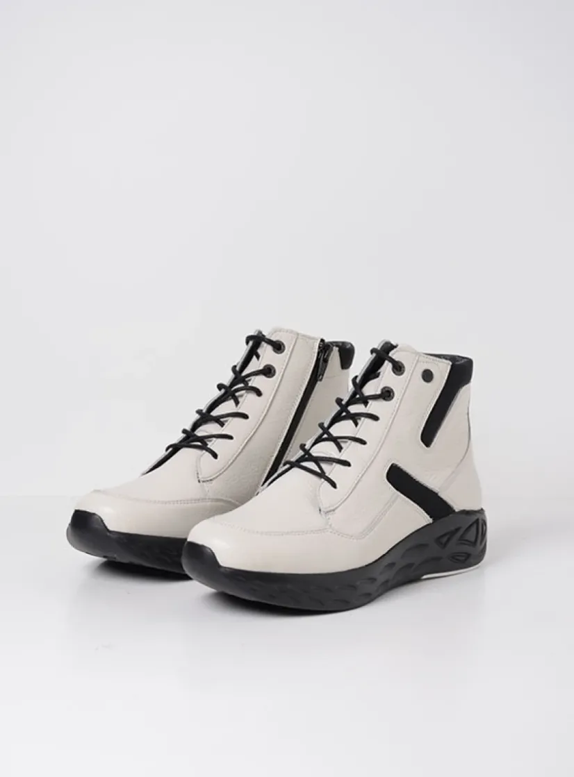 Wolky Leap - wit combi leer<DAMES Hoge Veterschoenen|Wandelschoenen