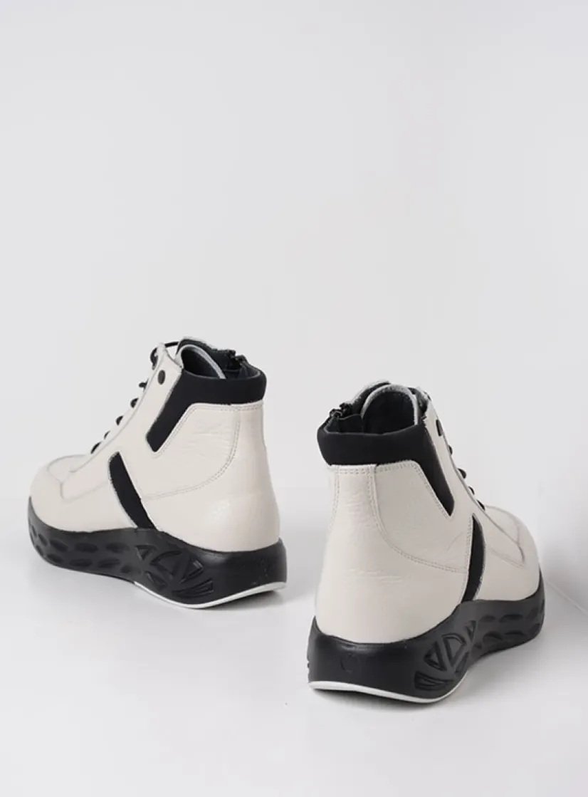 Wolky Leap - wit combi leer<DAMES Hoge Veterschoenen|Wandelschoenen