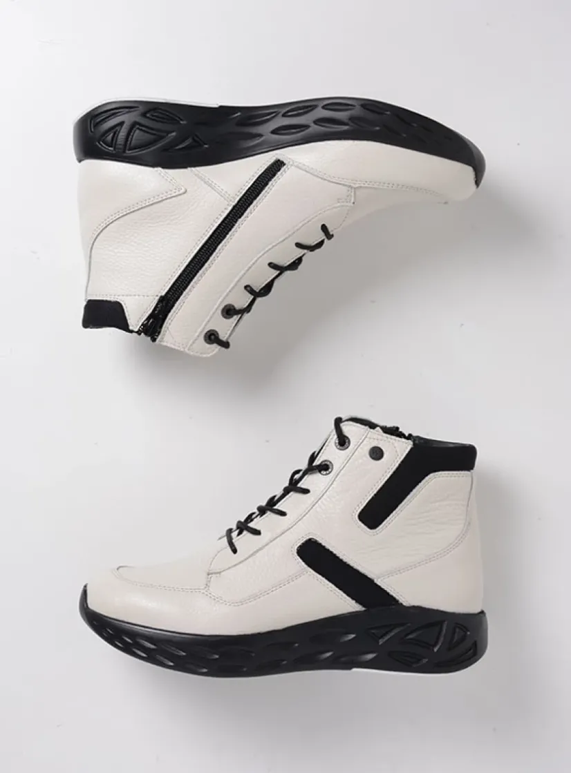 Wolky Leap - wit combi leer<DAMES Hoge Veterschoenen|Wandelschoenen
