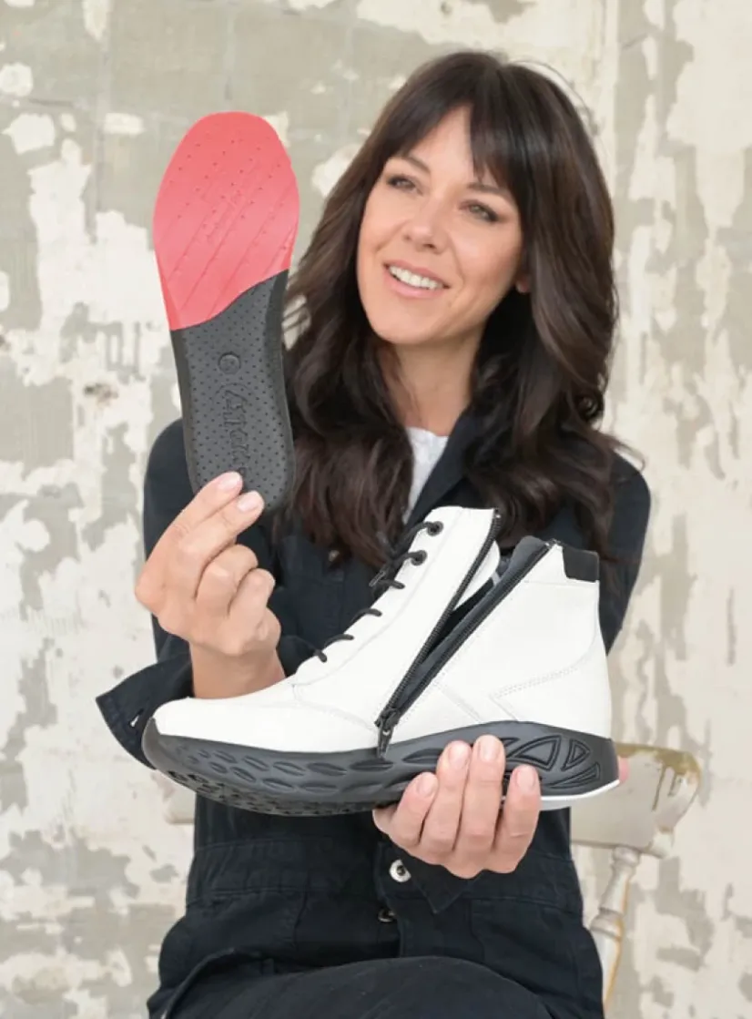Wolky Leap - wit combi leer<DAMES Hoge Veterschoenen|Wandelschoenen