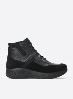 Wolky Leap - zwart combi leer/zwart<DAMES Hoge Veterschoenen|Wandelschoenen
