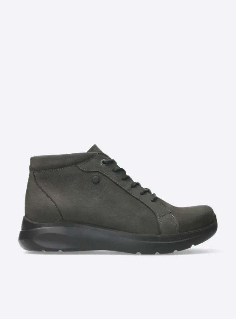 Wolky Lima - asfalt nubuck<DAMES Hoge Veterschoenen|Wandelschoenen