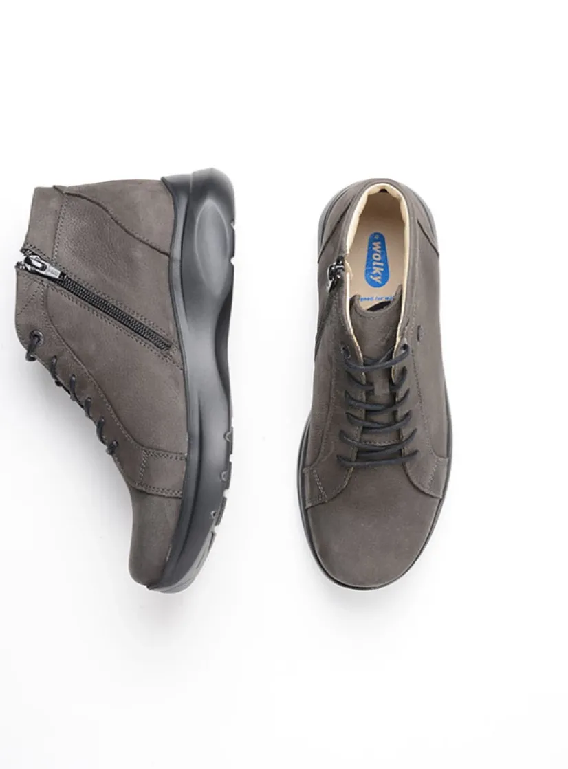 Wolky Lima - asfalt nubuck<DAMES Hoge Veterschoenen|Wandelschoenen