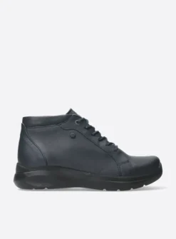 Wolky Lima - blauw leer<DAMES Hoge Veterschoenen|Wandelschoenen